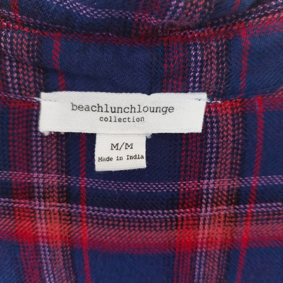 Beach Lunch Lounge Plaid Flannel Button Front Shirt, M - Picture 7 of 9